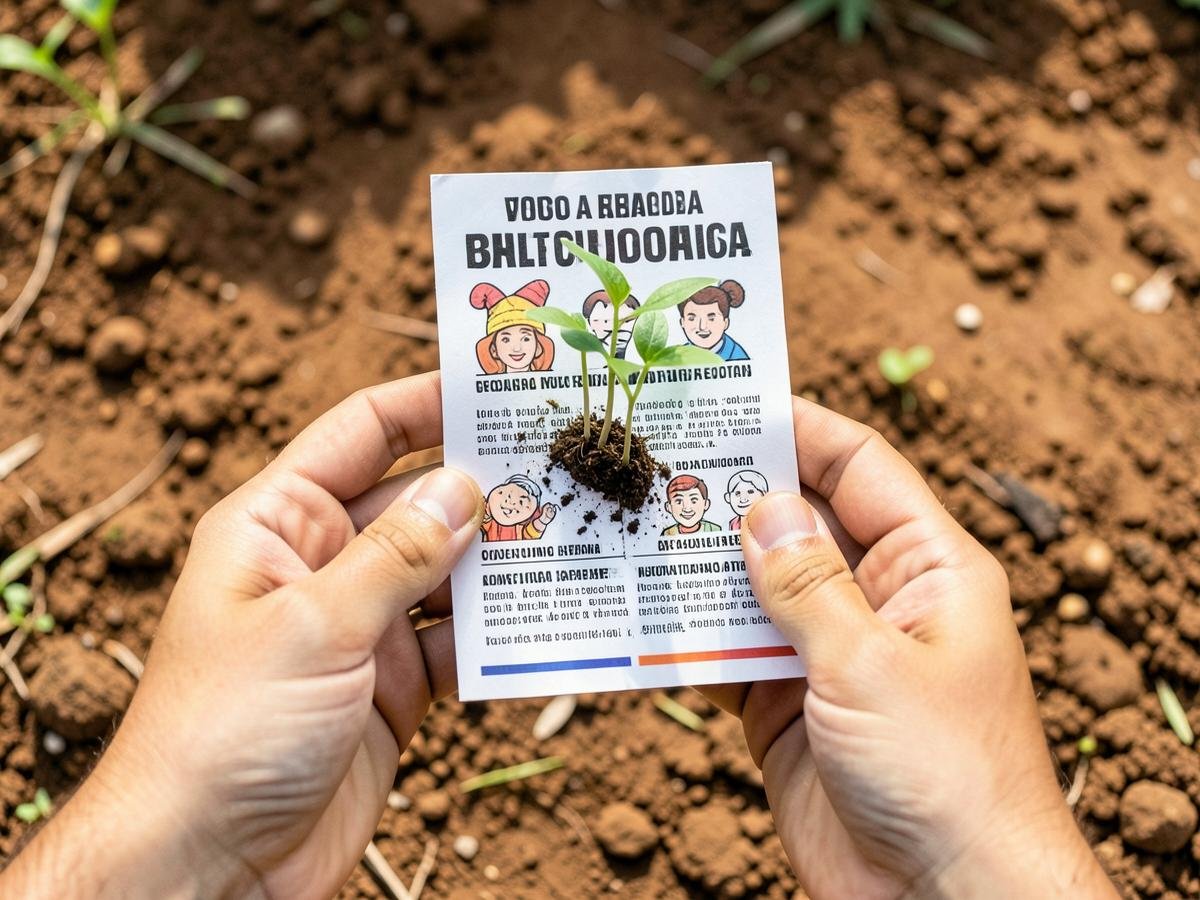 Santinho de papel semente brotando nas mãos